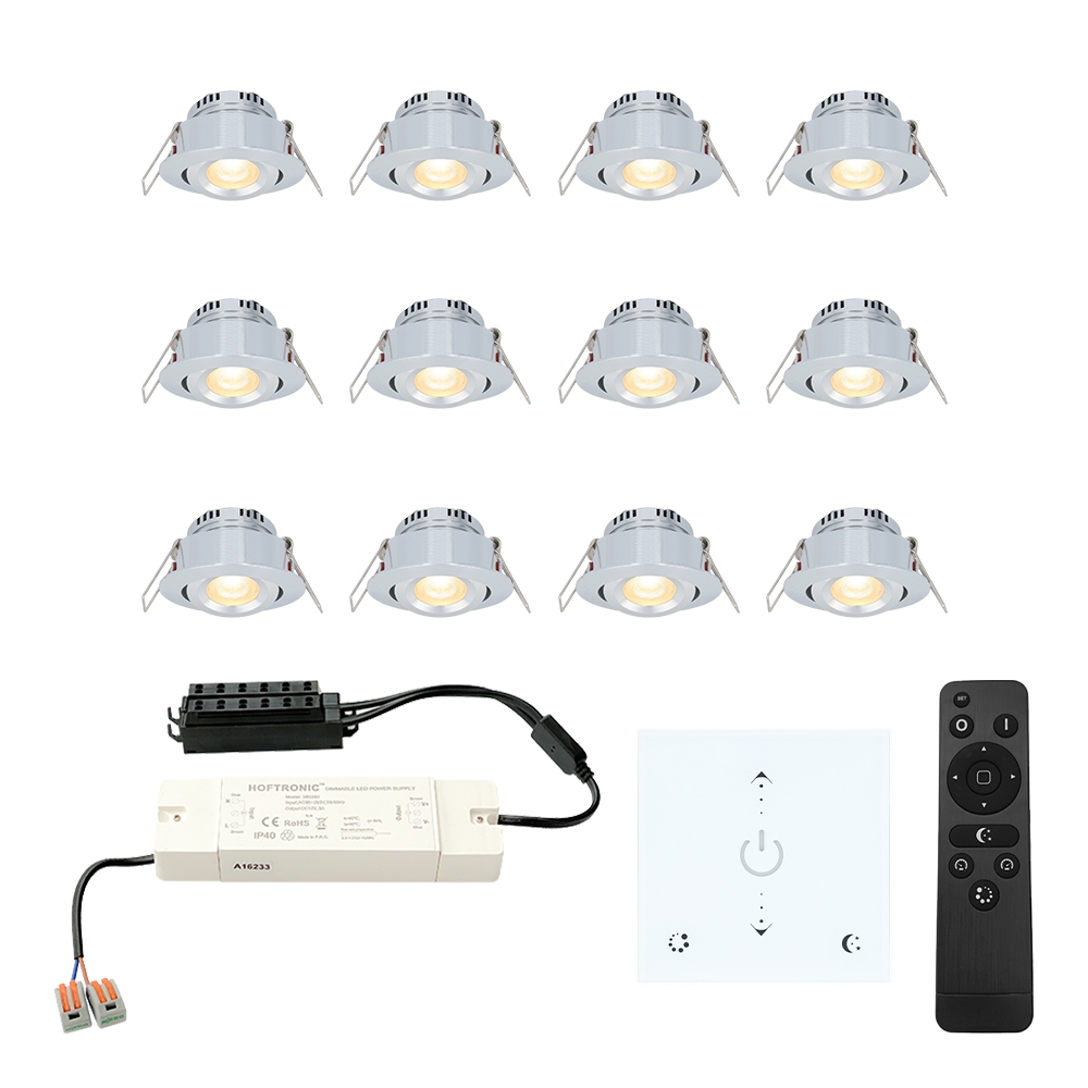 12x Granada Mini 12V LED Inbouwspots - Muurdimmer - 3W 200lm - 2700K - IP44