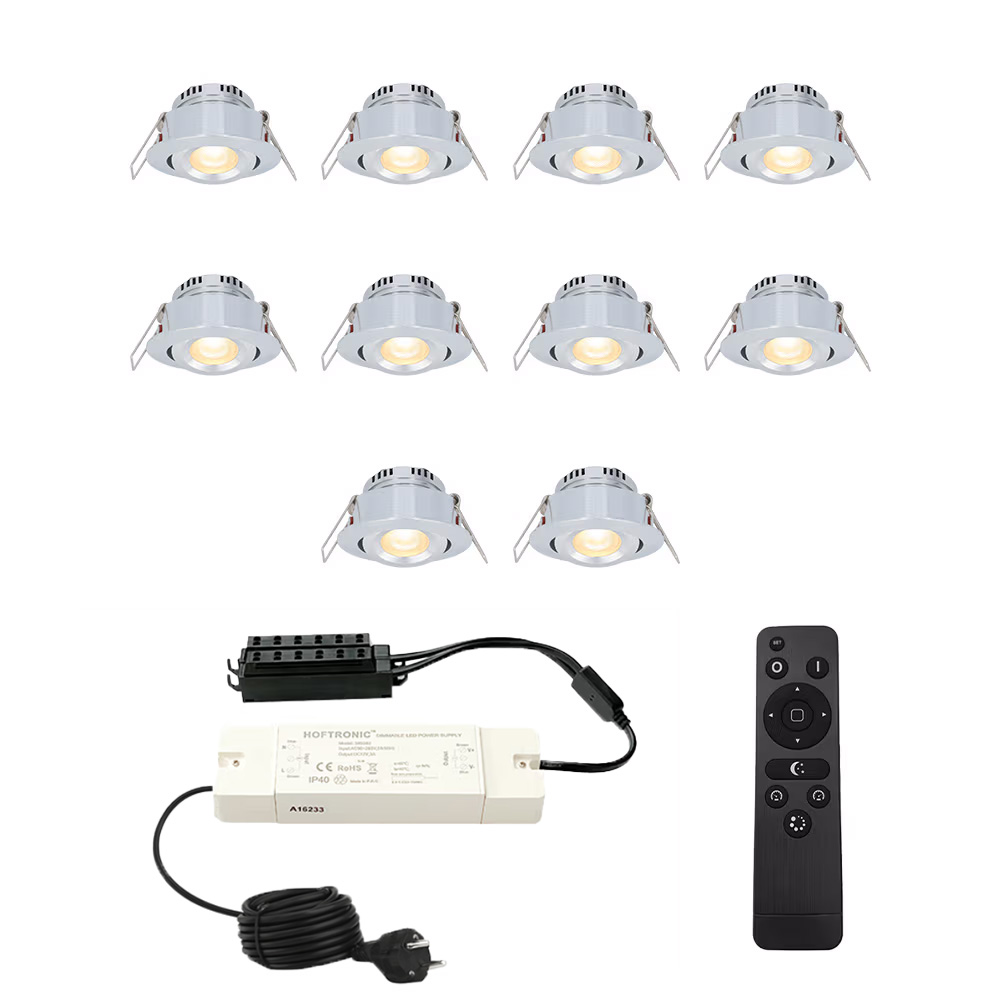 Set Sienna Mini Inbouwspots 12V - 10x 3W - 2700K - IP44 - kantelbaar - Dimbaar