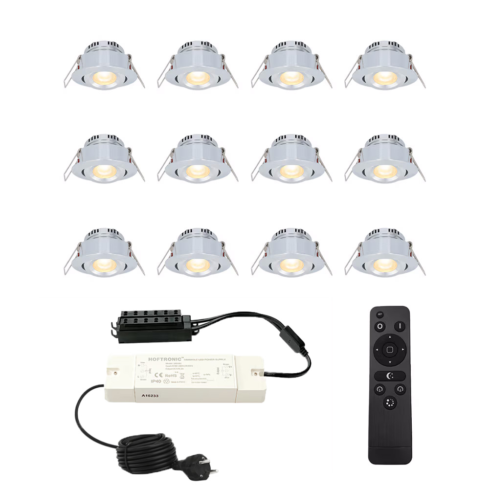 Set Sienna Mini Inbouwspots 12V - 12x 3W - 2700K - IP44 - kantelbaar - Dimbaar