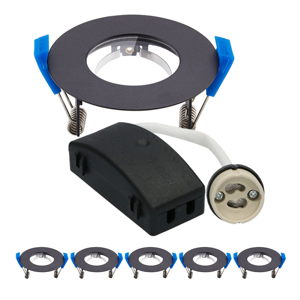 Set van 6 Pisa LED Inbouwspots - Armatuur - GU10 fitting - IP65 - Rond - Zwart