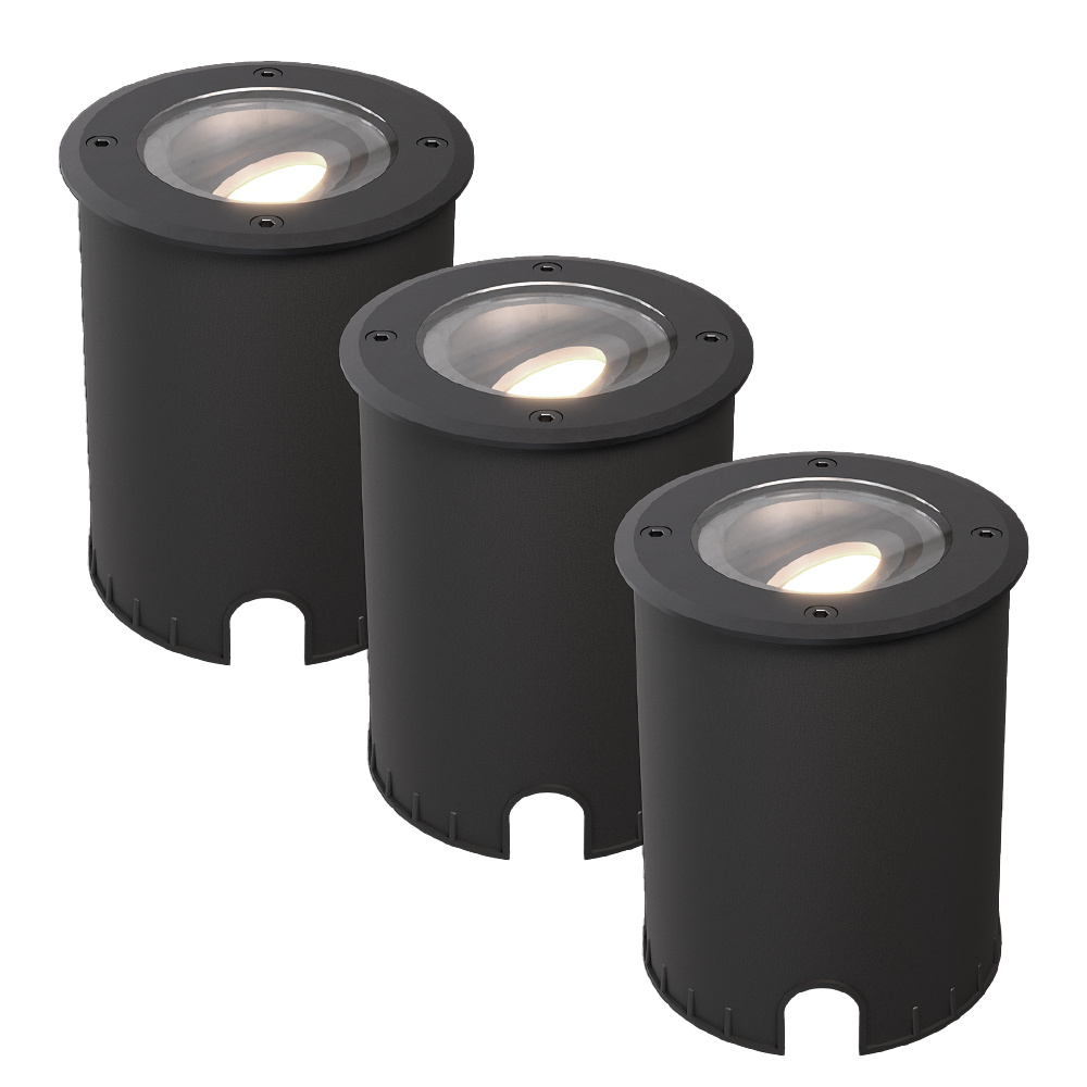 Set van 3 Lilly dimbare LED Grondspot - Rond - 4000K neutraal wit - IP67 - Zwart