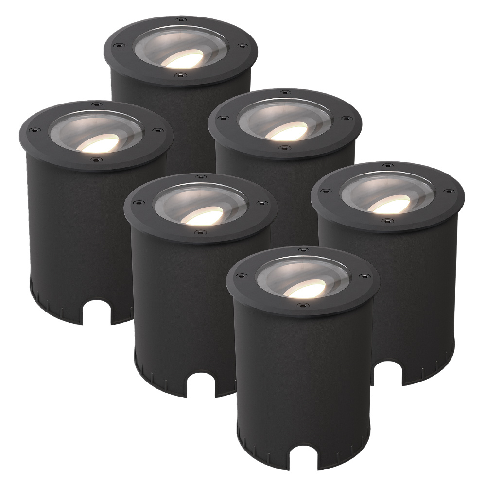 Set van 6 Lilly dimbare LED Grondspot - Rond - 4000K neutraal wit - IP67 - Zwart
