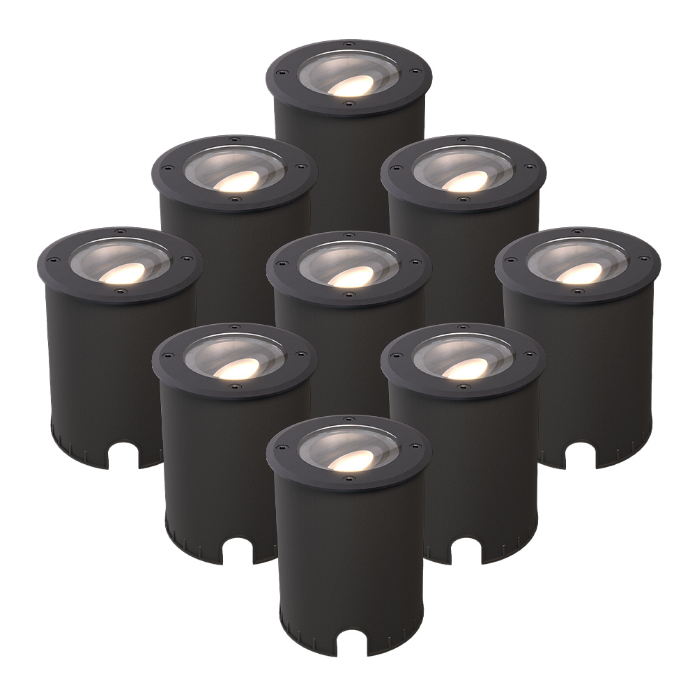 Set van 9 Lilly dimbare LED Grondspot - Rond - 4000K neutraal wit - IP67 - Zwart