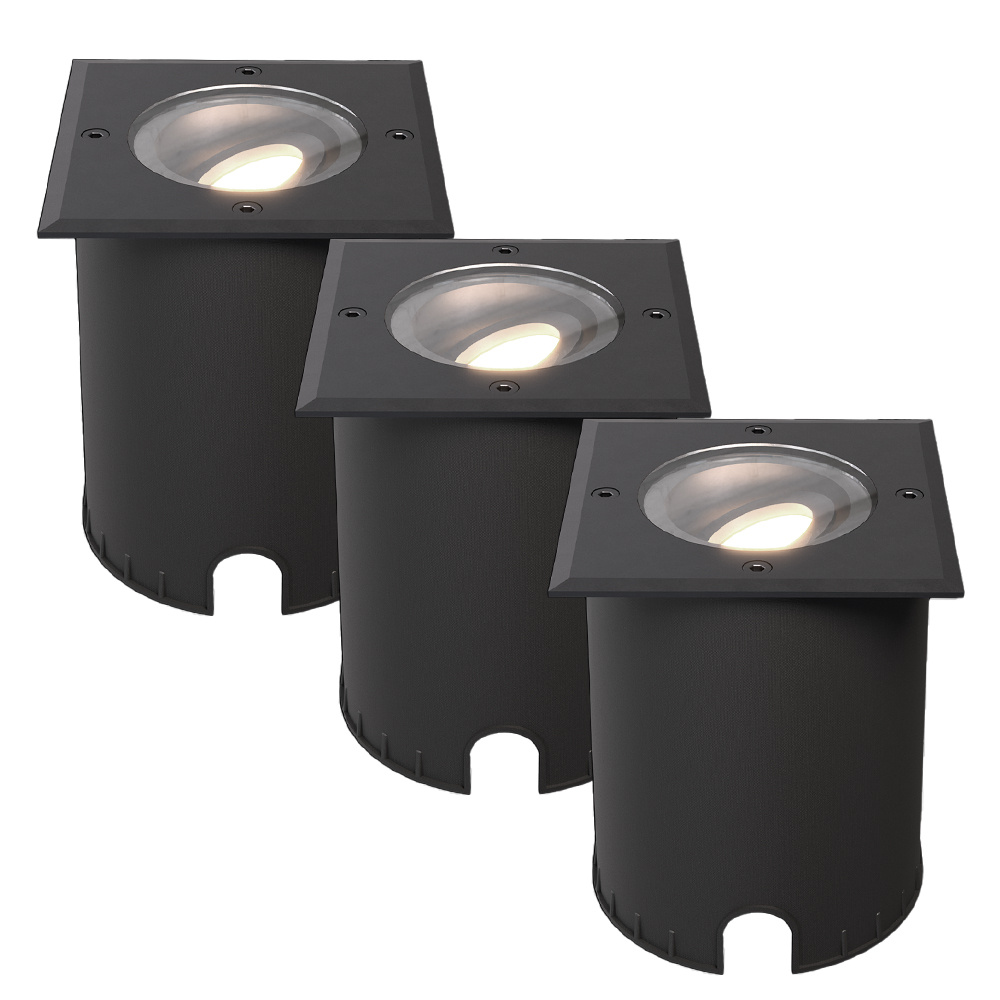 3x Cody LED Grondspots Zwart - GU10 4,5W 345lm dimbaar - 4000K - Vierkant - IP67