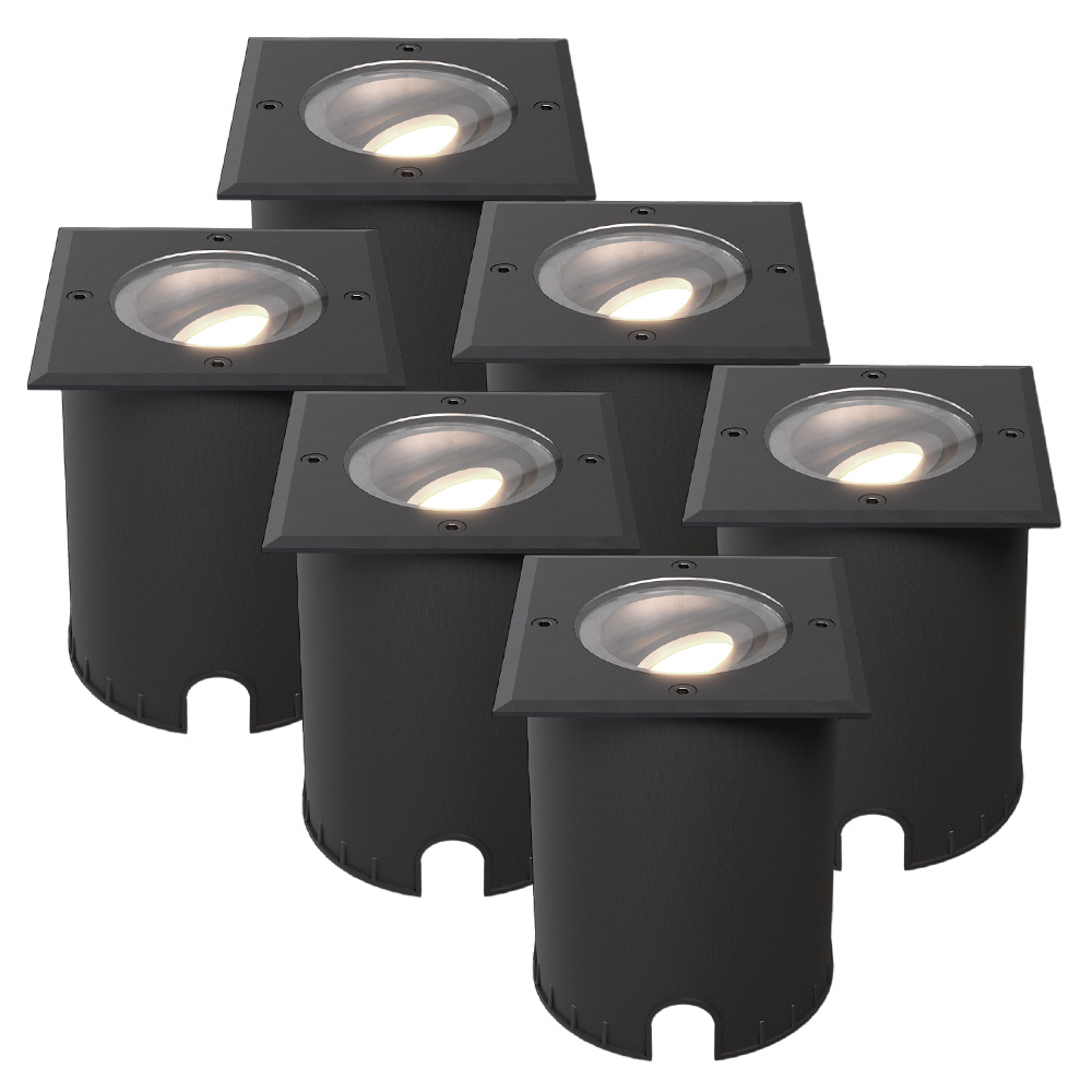 6x Cody LED Grondspots Zwart - GU10 4,5W 345lm dimbaar - 4000K - Vierkant - IP67