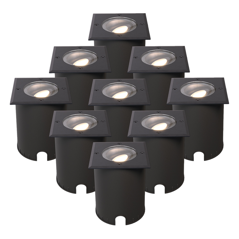 9x Cody LED Grondspots Zwart - GU10 4,5W 345lm dimbaar - 4000K - Vierkant - IP67