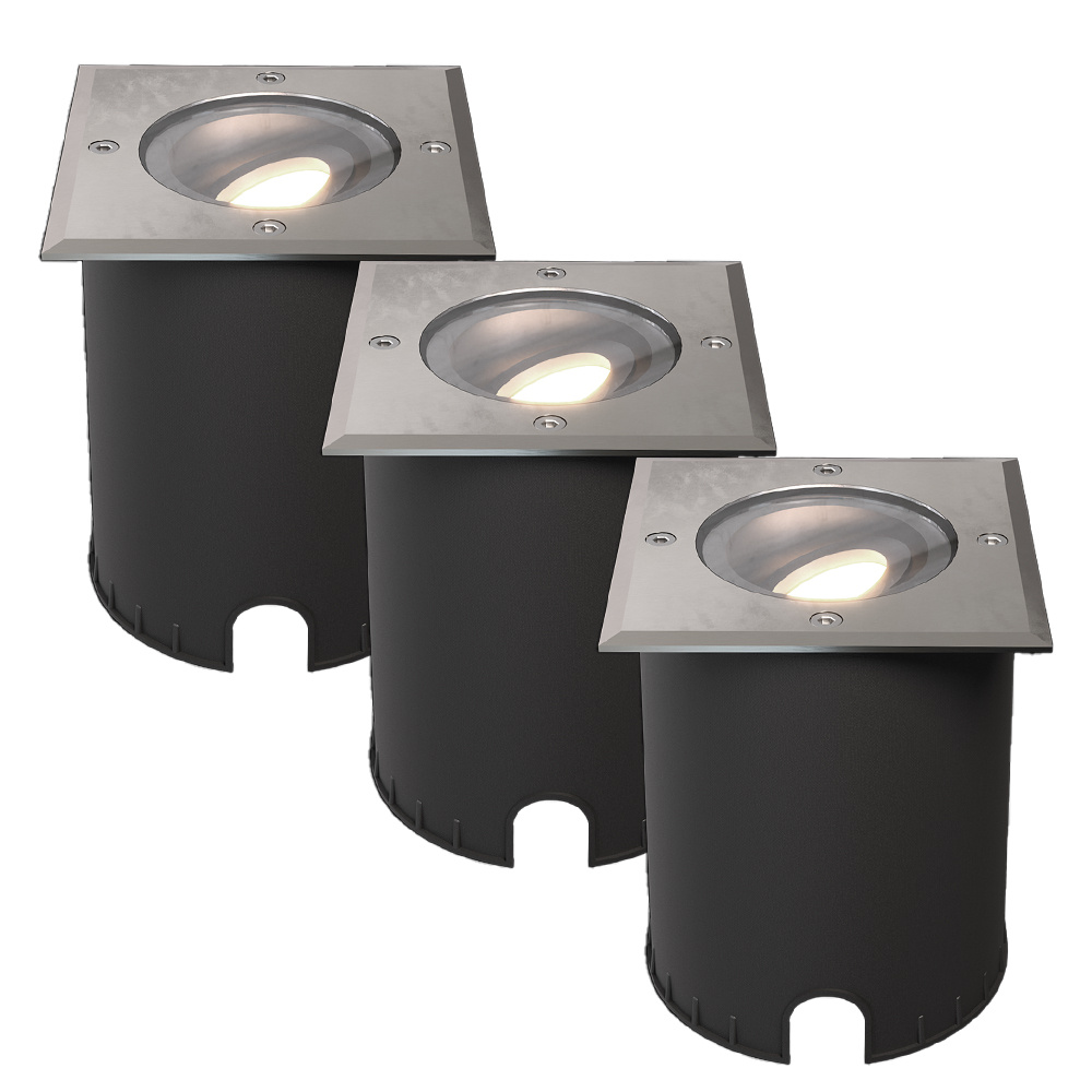 3x Cody LED Grondspots RVS - GU10 4,5W 345lm dimbaar - 4000K - Vierkant - IP67