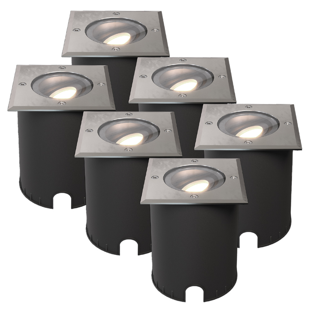 6x Cody LED Grondspots RVS - GU10 4,5W 345lm dimbaar - 4000K - Vierkant - IP67