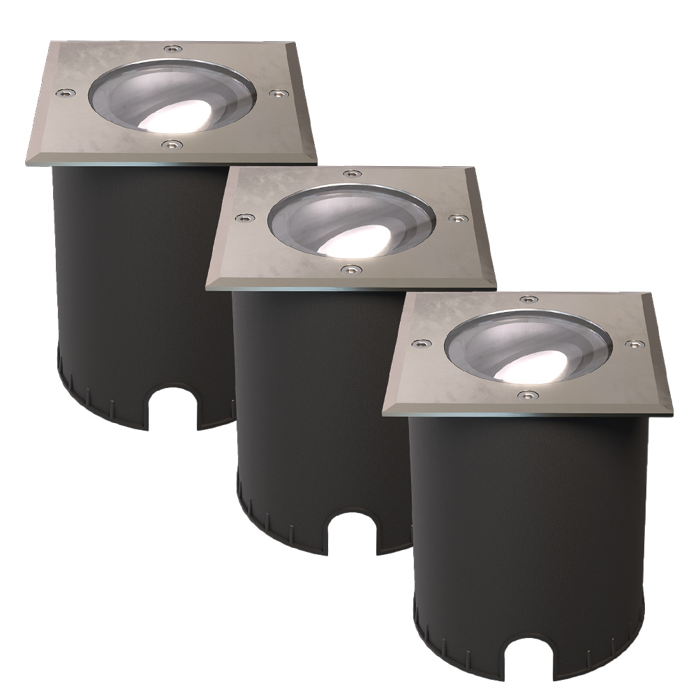 3x Cody LED Grondspots RVS - GU10 4,5W 345lm dimbaar - 6500K - Vierkant - IP67