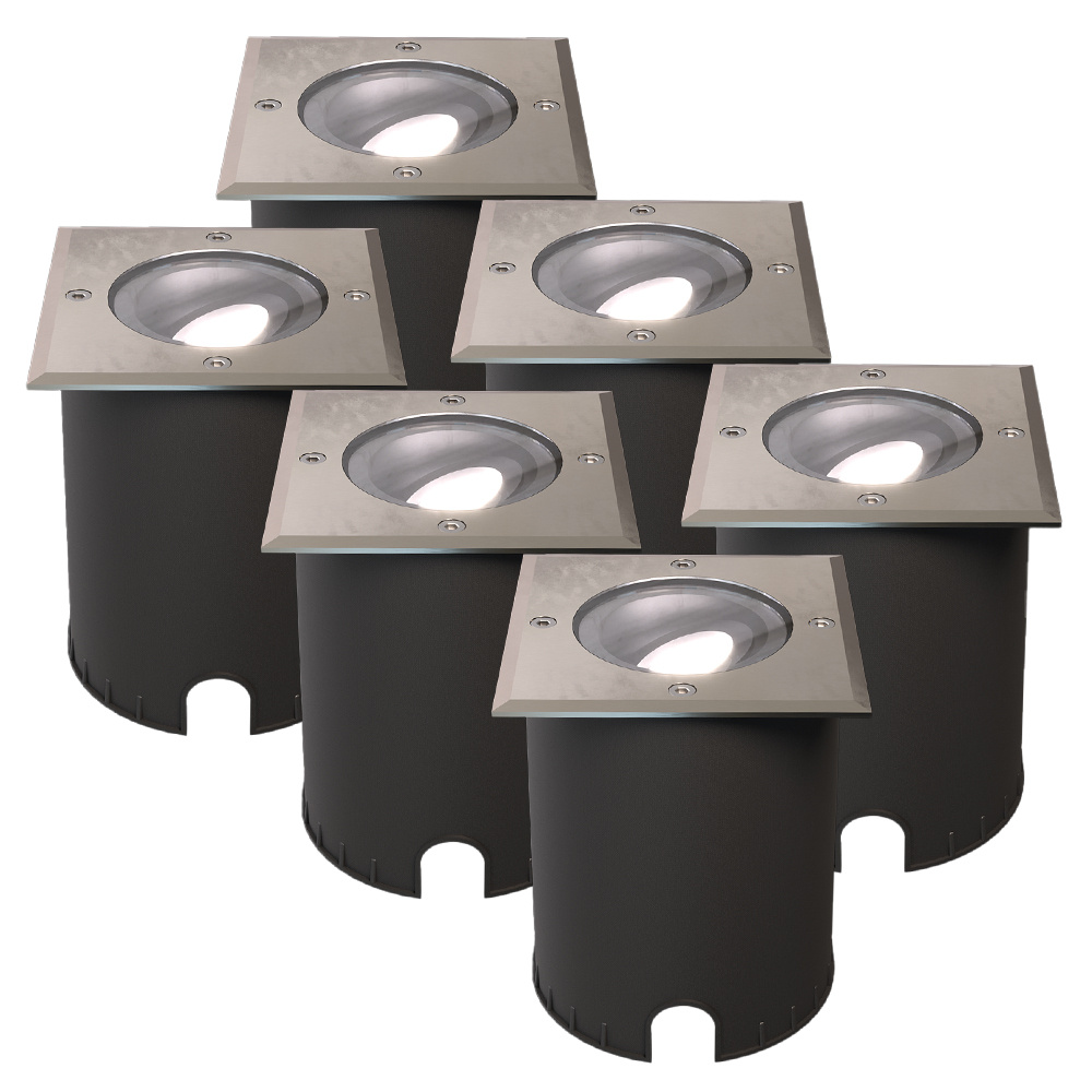 6x Cody LED Grondspots RVS - GU10 4,5W 345lm dimbaar - 6500K - Vierkant - IP67