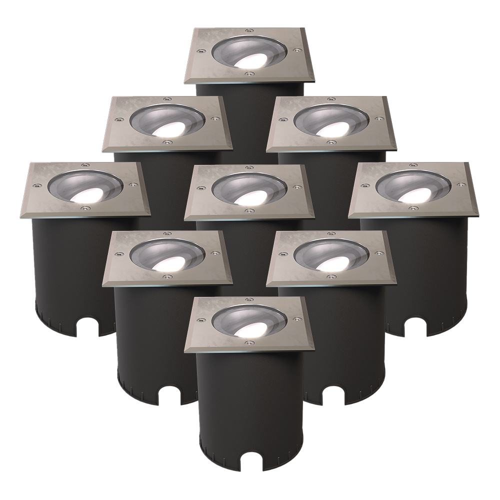 9x Cody LED Grondspots RVS - GU10 4,5W 345lm dimbaar - 6500K - Vierkant - IP67