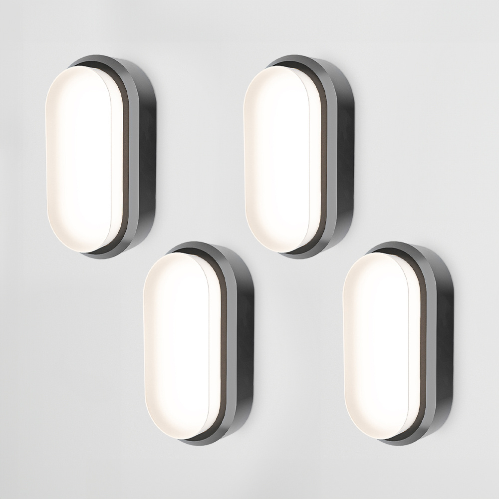 4x C-Series - LED Plafondlamp zwart ovaal - Wandlamp - IP54 - 12W 1160lm - 4000K