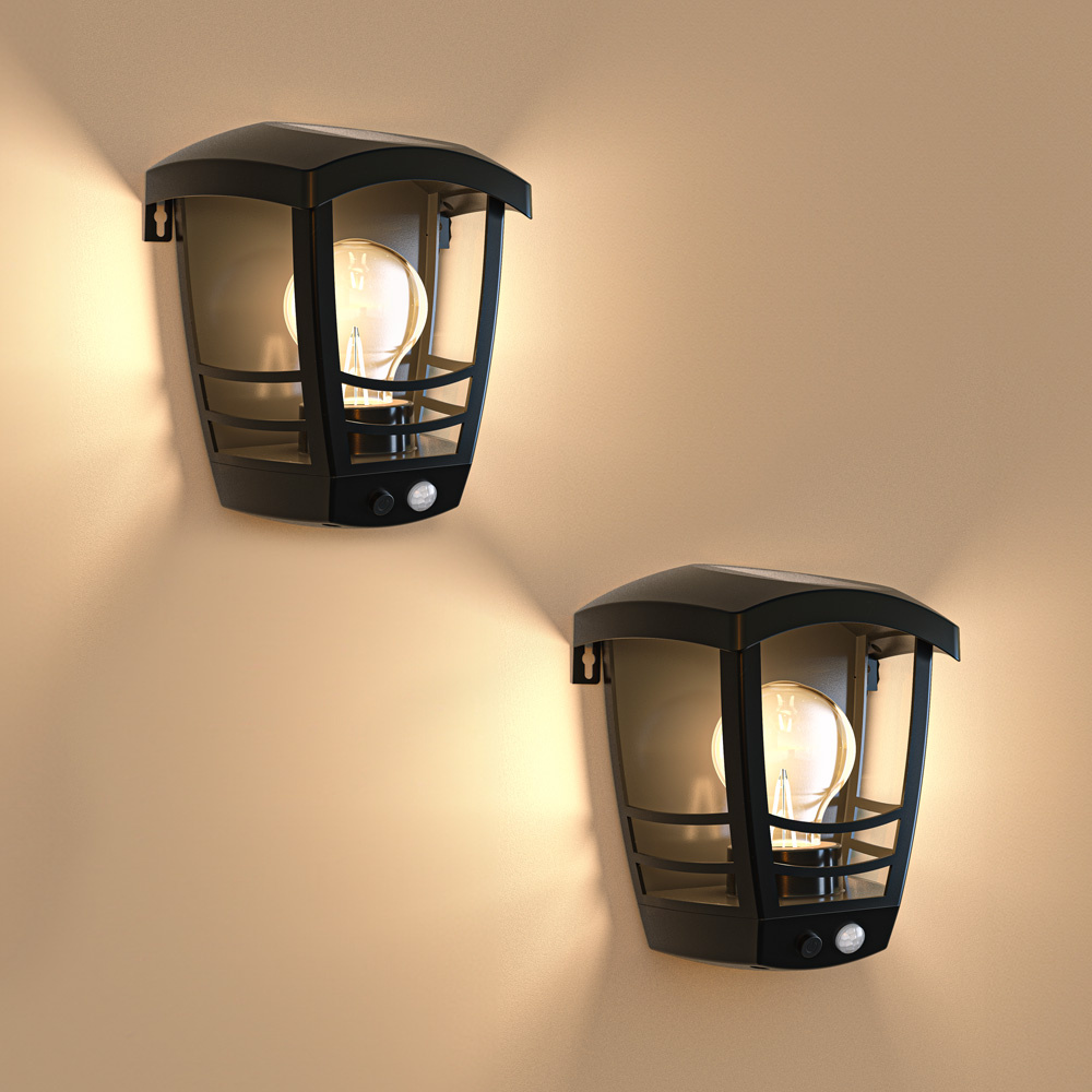 2x Clark - Solar Wandlampen - met PIR bewegingssensor - 3000K - IP44 - Zwart