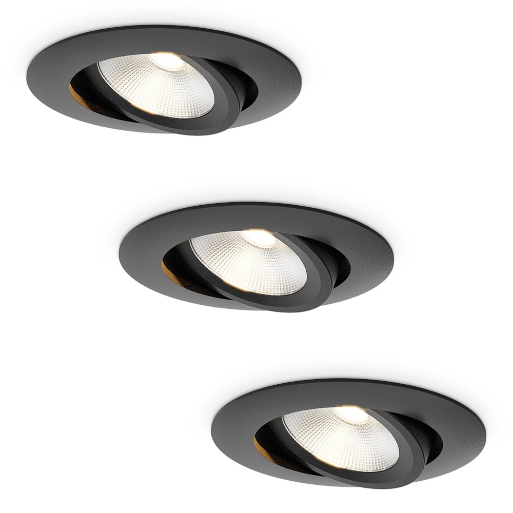 3x Lugo LED Inbouwspots - Zwart - Dimbaar - 5W 450lm - 2700K - Kantelbaar - IP65
