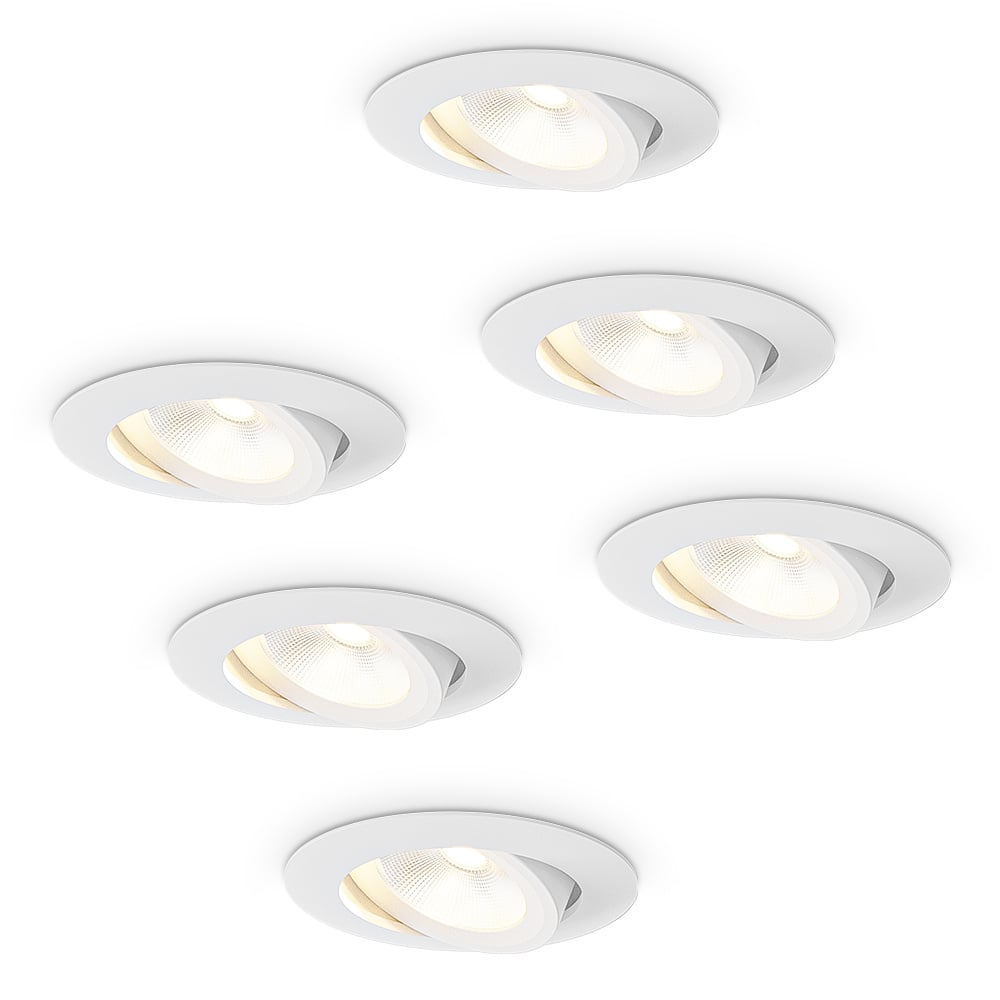 6x Lugo LED Inbouwspots - Wit - Dimbaar - 5W 450lm - 2700K - Kantelbaar - IP65