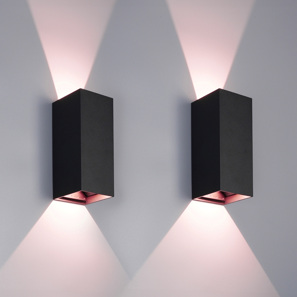 Set van 2 Smart WiFi+ Bluetooth LED Wandlamp Miles S - Dimbaar - 10 Watt - RGBWW - Up & Down light - IP65 - Zwart - Binnen en buiten