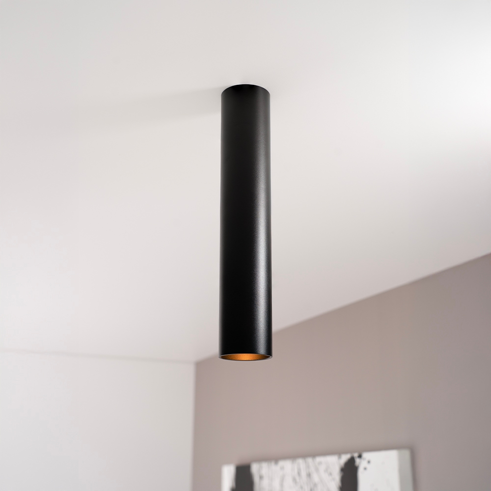 Canopus nero l - Cilindervormige opbouwspot in met mat zwarte coating