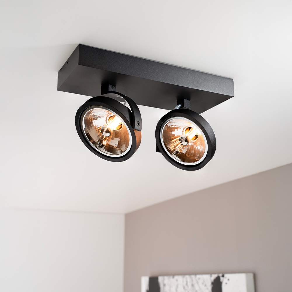Saturno nero II- 2-lichts plafondspot - Kantelbaar en draaibaar