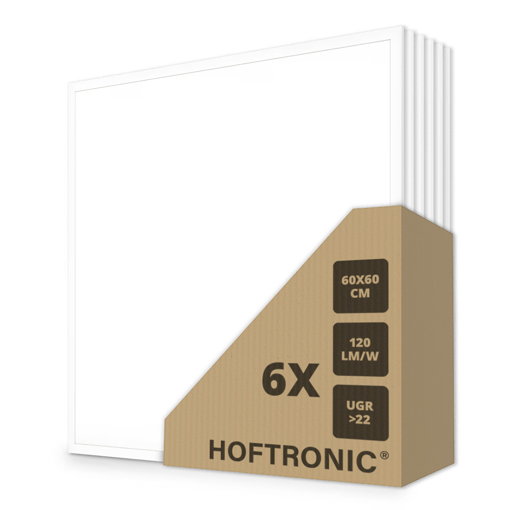 6x LED Paneel - 60x60 cm - 4000K - 36W - 4320lm (120lm/W) - Flikkervrij - UGR22 - Incl. Philips driver
