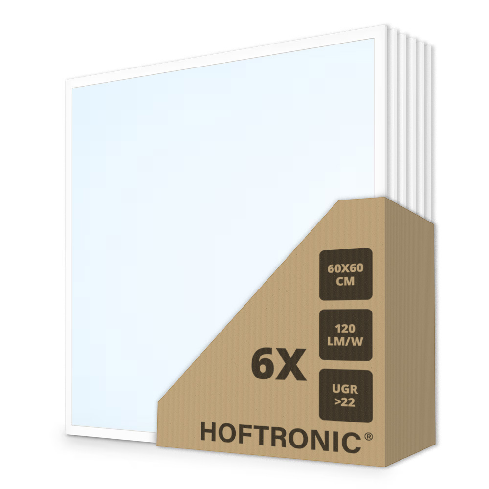 6x LED Paneel - 60x60 cm - 6000K - 36W - 4320lm (120lm/W) - Flikkervrij - UGR22 - Incl. Philips driver