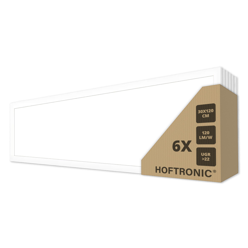 6x LED Paneel - 30 x 120 cm - 4000K - 36W - 4320lm (120lm/W) - Flikkervrij - UGR22 - Incl. Philips driver