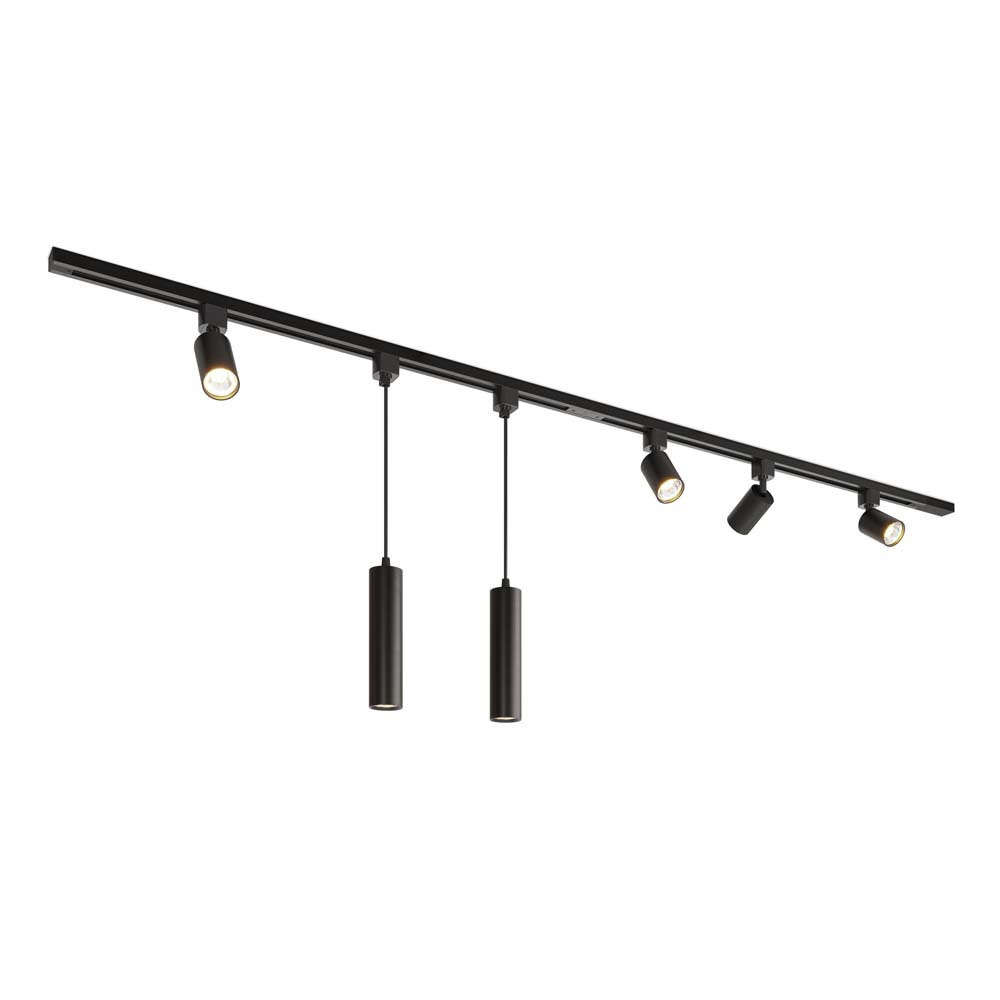 Taros Railverlichting Pakket - Recht - 2x 1 m - 4 railspots - 2 hanglamp - 2700K GU10