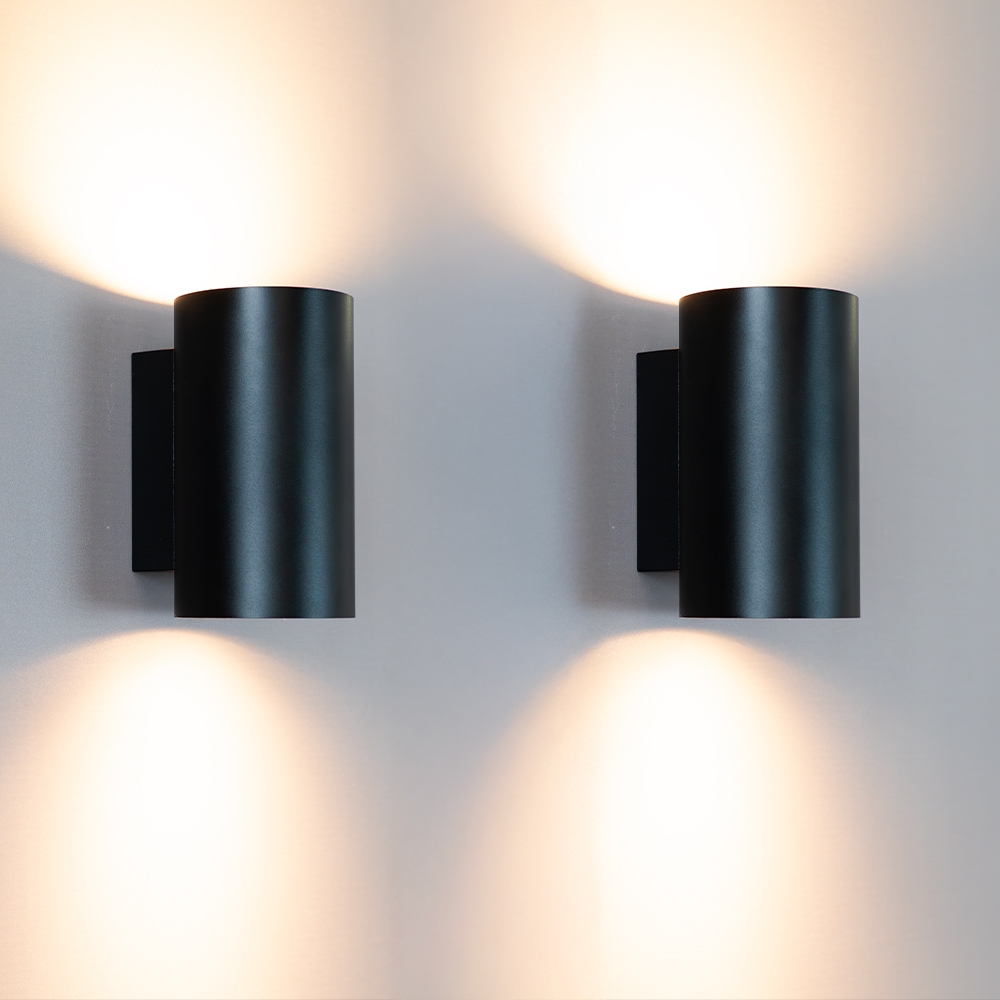 2x Giove nero - Cilindervormige wandlamp met een mat zwarte coating - Up and downlight