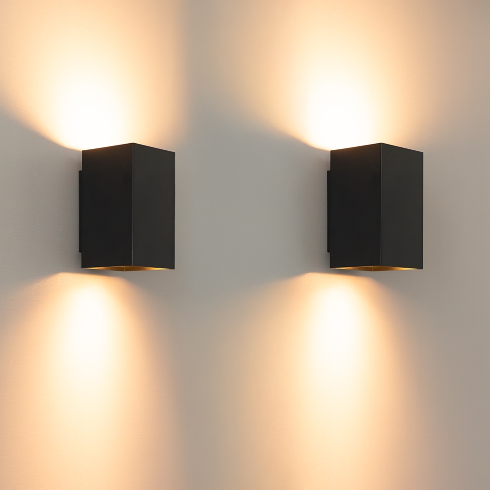 2x Cometa nero m - Rechthoekige wandlamp met mat zwarte coating - Up and downlight