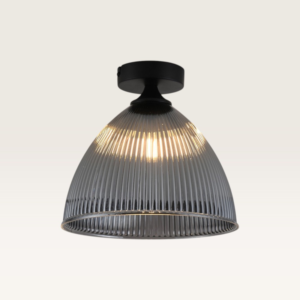 Plafondlamp Ciotola vetro fumé - Koepelvormige bol van geribbeld rookglas