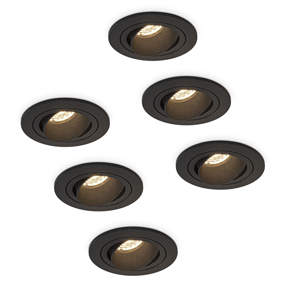 Set mit 6 Philadelphia LED-Einbaustrahler - Dimmbar - Inkl. GU10 - 4W - 2700K - Schwarz - Schwenkbar