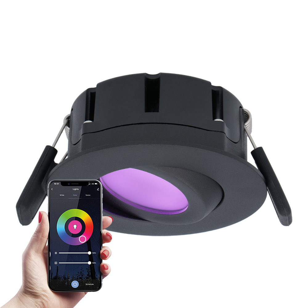 Napels Smart Inbouwspot Plat - 8W 600lm - Kantelbaar - Wifi + Ble - RGBWW - Zwart