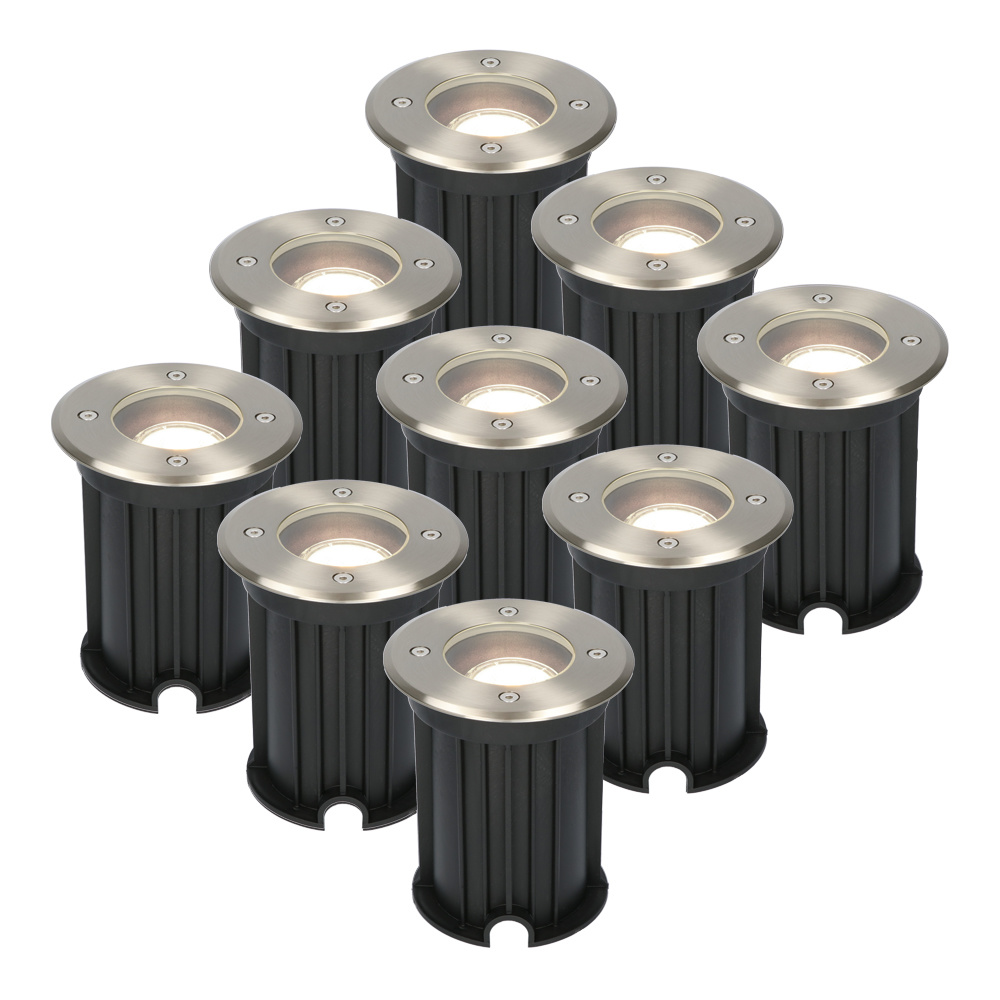 9x Maisy LED Grondspots - Ø12cm - GU10 - Dimbaar - 4W 345lm - 4000K - IP67 - RVS