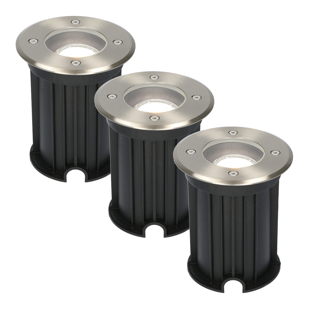3x Maisy LED Grondspots - Ø12cm - GU10 - Dimbaar - 4W 345lm - 6500K - IP67 - RVS