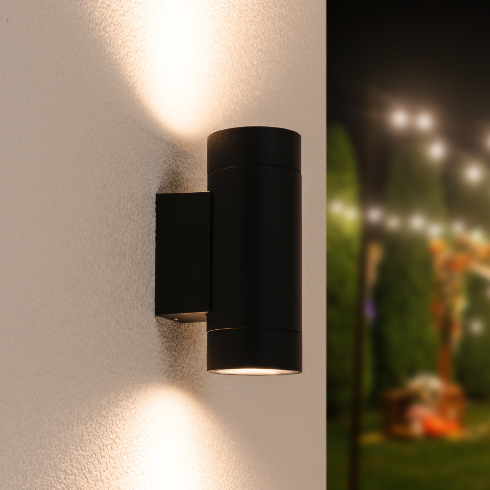Cali LED Wandlamp - Dimbaar - IP65 - Zwart - 2x GU10 fitting - Up and Down