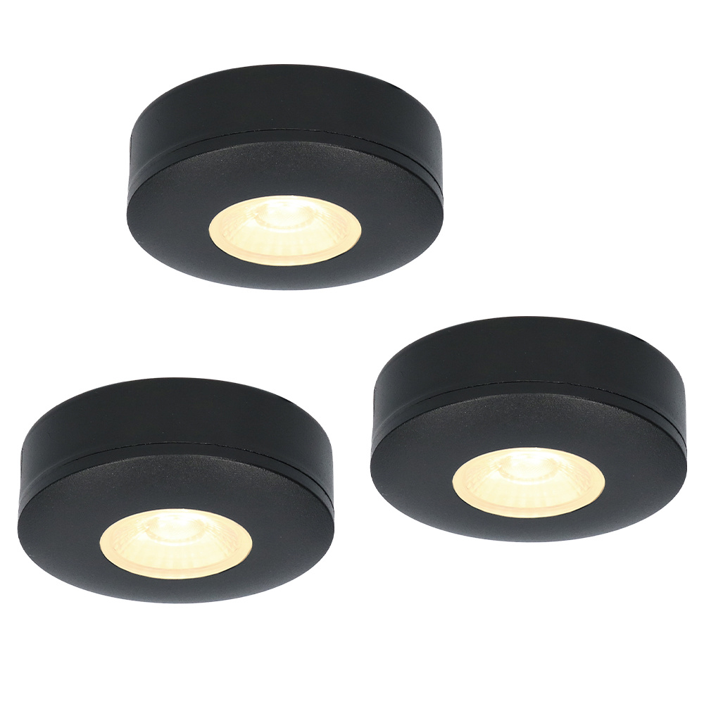 3x Pavo - Platte LED opbouwspots 23mm - 3W 300lm - 2700K - Dimbaar - IP44 - Zwart