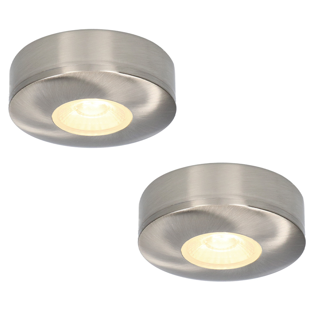 2x Pavo - Platte LED opbouwspots 23mm - 3W 300lm - 2700K - Dimbaar - IP44 - RVS