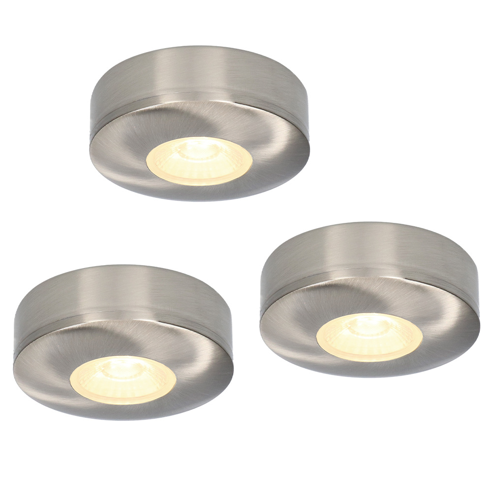 3x Pavo - Platte LED opbouwspots 23mm - 3W 300lm - 2700K - Dimbaar - IP44 - RVS