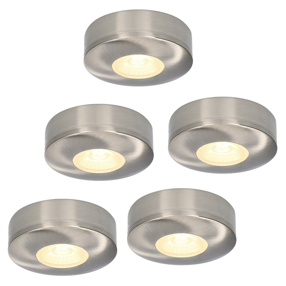 5x Pavo - Platte LED opbouwspots 23mm - 3W 300lm - 2700K - Dimbaar - IP44 - RVS