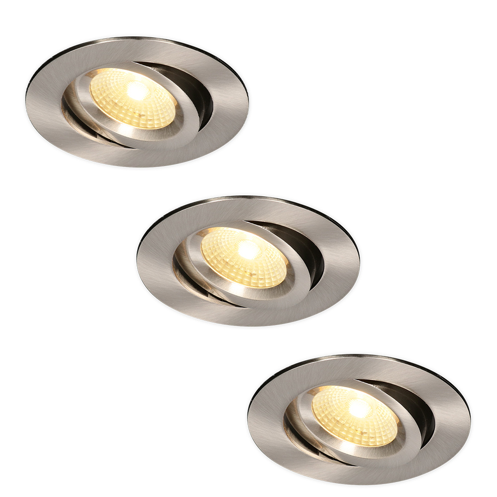 3x Salerno LED Inbouwspots - 8W 650lm - 2700K - Kantelbaar - Dimbaar - IP44 - RVS