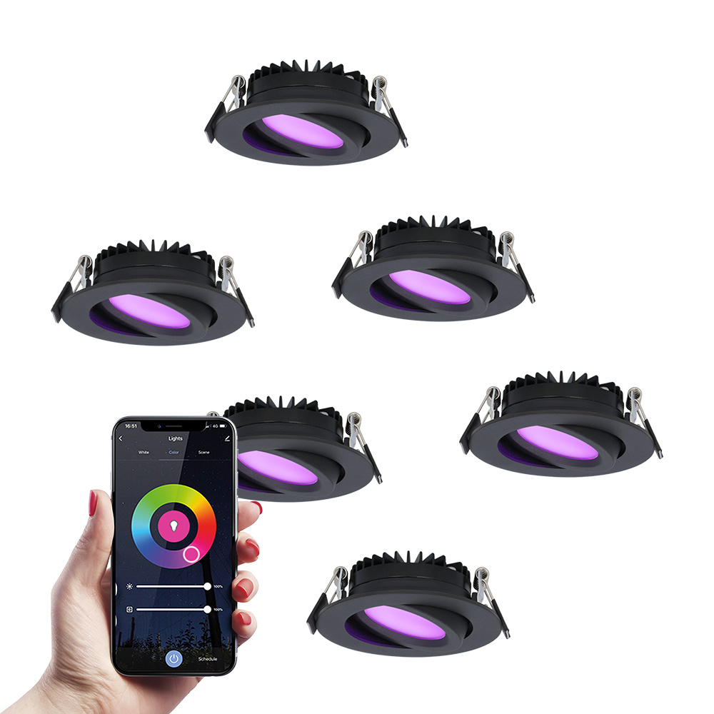 6x Rome Smart Inbouwspots Plat - 6W 480lm - Kantelbaar - Wifi - RGBWW - IP44
