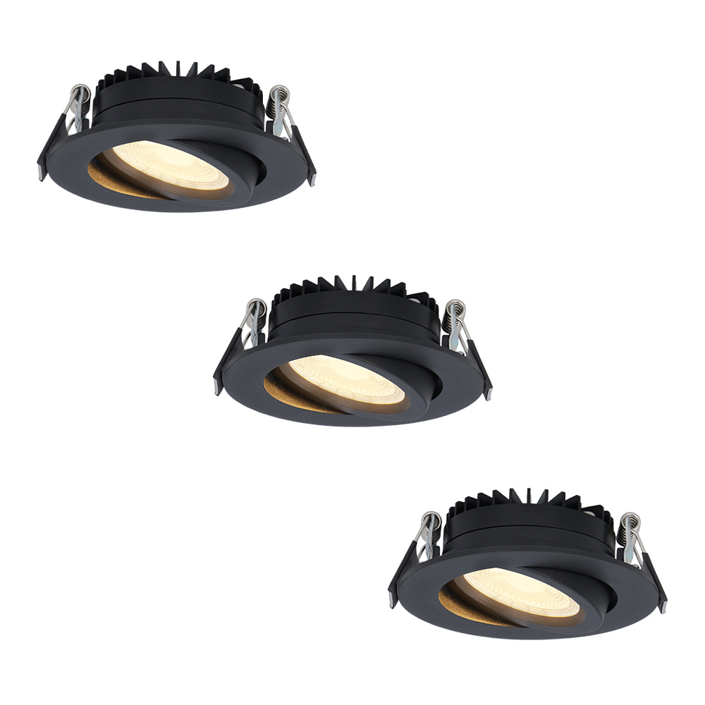 3x Rome LED Inbouwspots Plat - 6W 430lm - Kantelbaar - Dimbaar - IP44 - 2700K