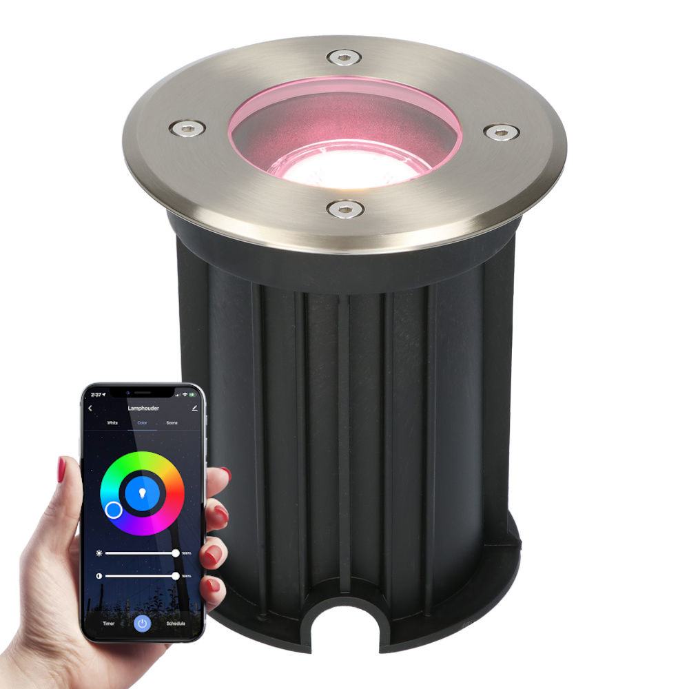 Maisy Smart LED Grondspot - Ø12cm - GU10 - Wifi - RGBWW - 5.5W 345lm - IP67 - RVS