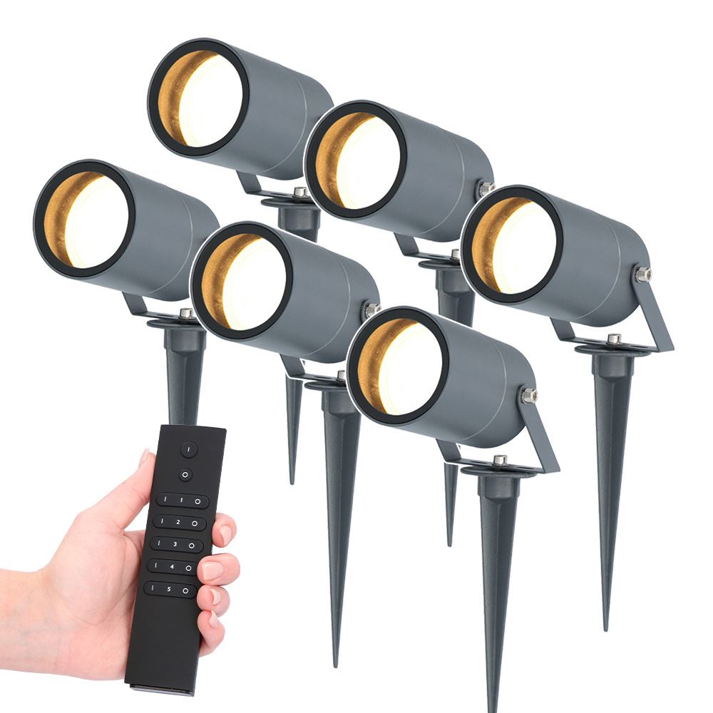 6x LED Prikspots Spikey - 4W - 345lm - 2700K - antraciet - IP65 - Incl. dimmerset