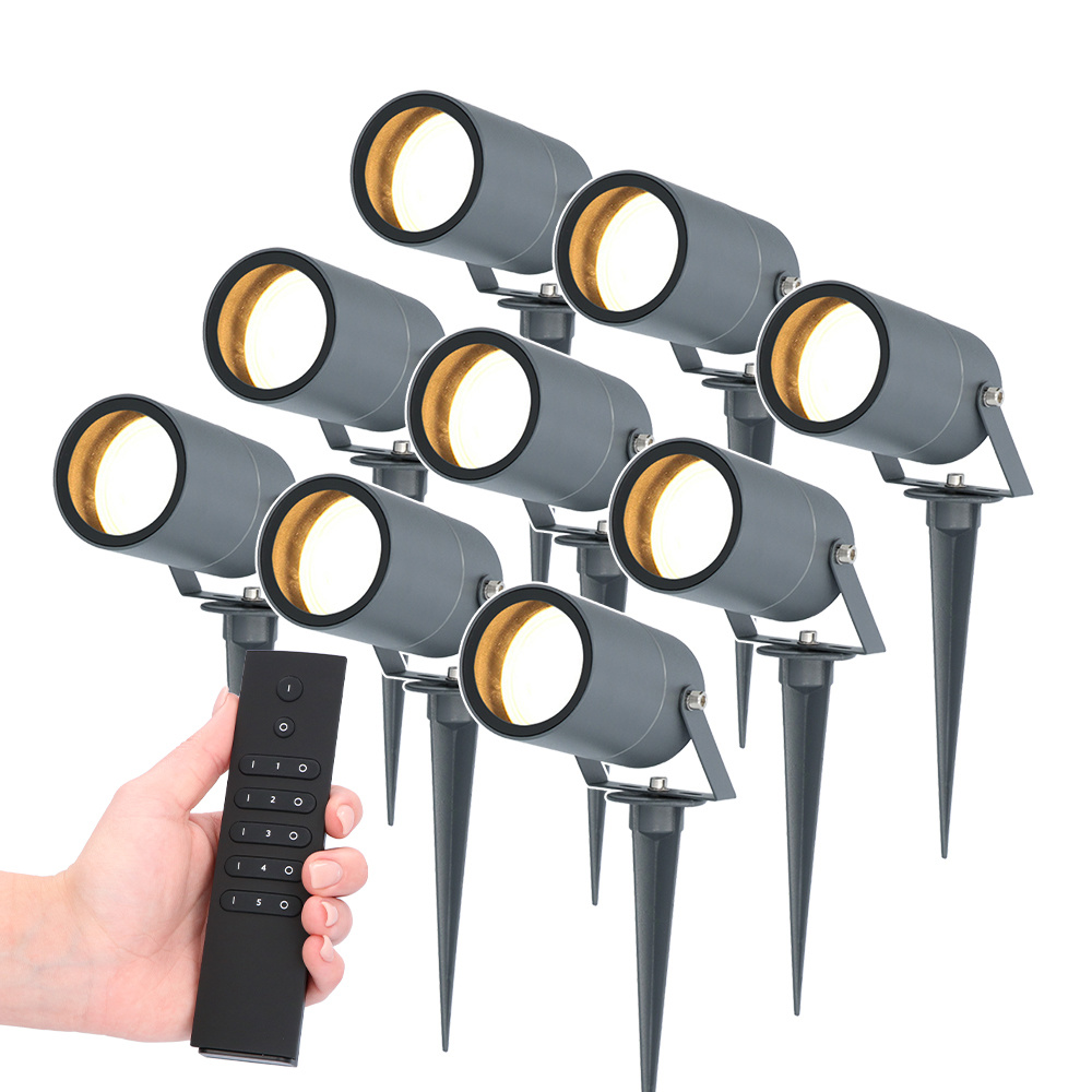 9x LED Prikspots Spikey - 4W - 345lm - 2700K - antraciet - IP65 - Incl. dimmerset