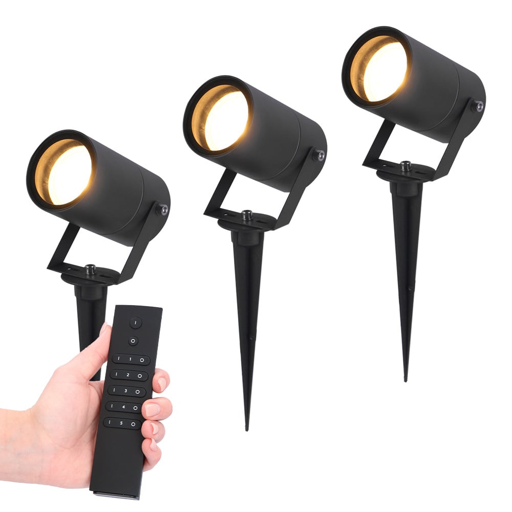 3x LED Prikspots Spikey - 4W - 345lm - 2700K - zwart - IP65 - Incl. dimmerset