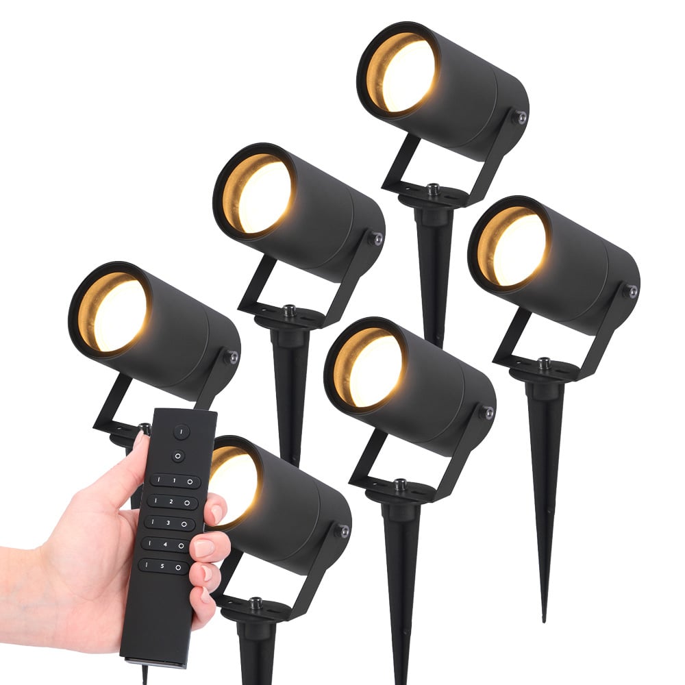 6x LED Prikspots Spikey - 4W - 345lm - 2700K - zwart - IP65 - Incl. dimmerset