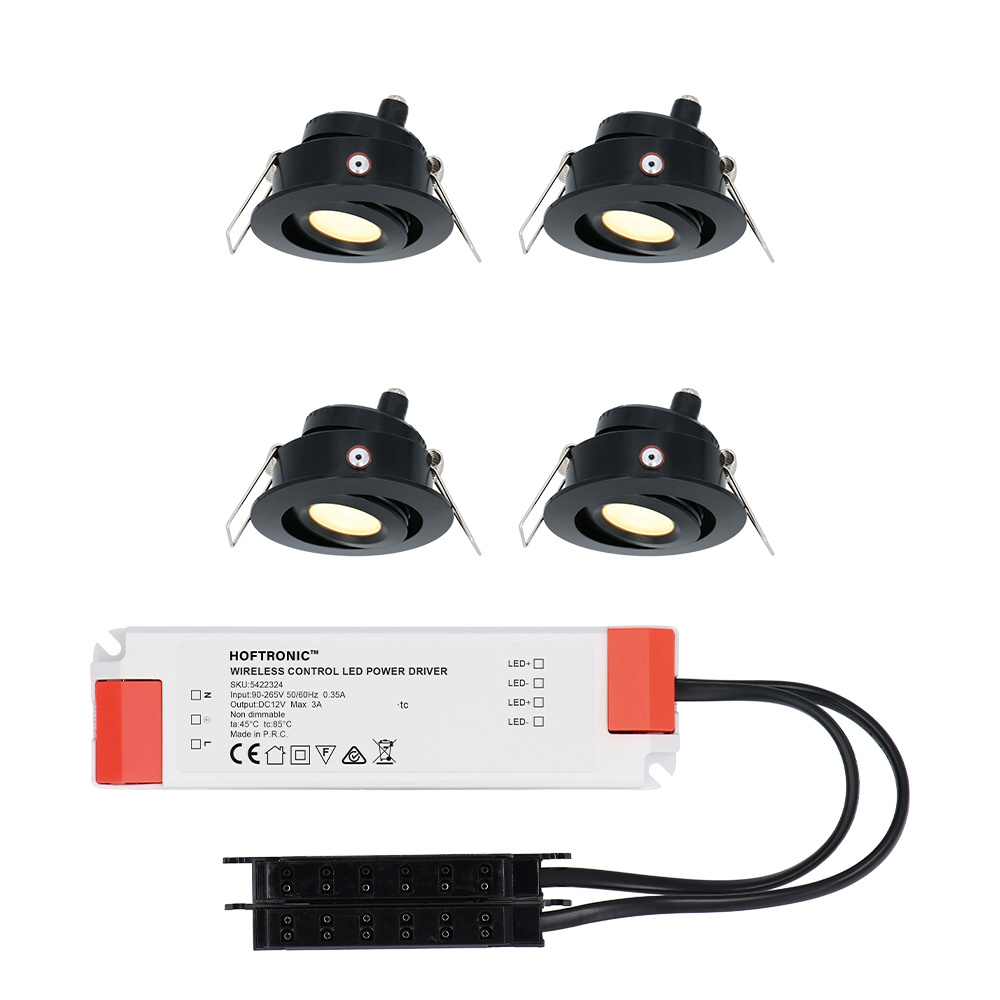 4x Sienna Mini 12V LED Inbouwspots - 3W 200lm - Kantelbaar - 2700K - IP44 - Zwart