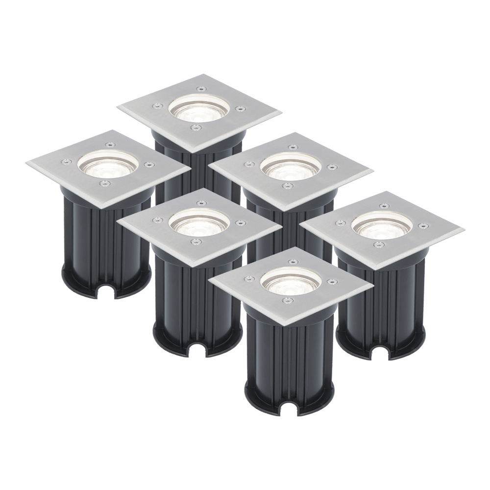 6x LED Grondspots Vierkant - 4W 345lm - 6500K - RVS - IP65