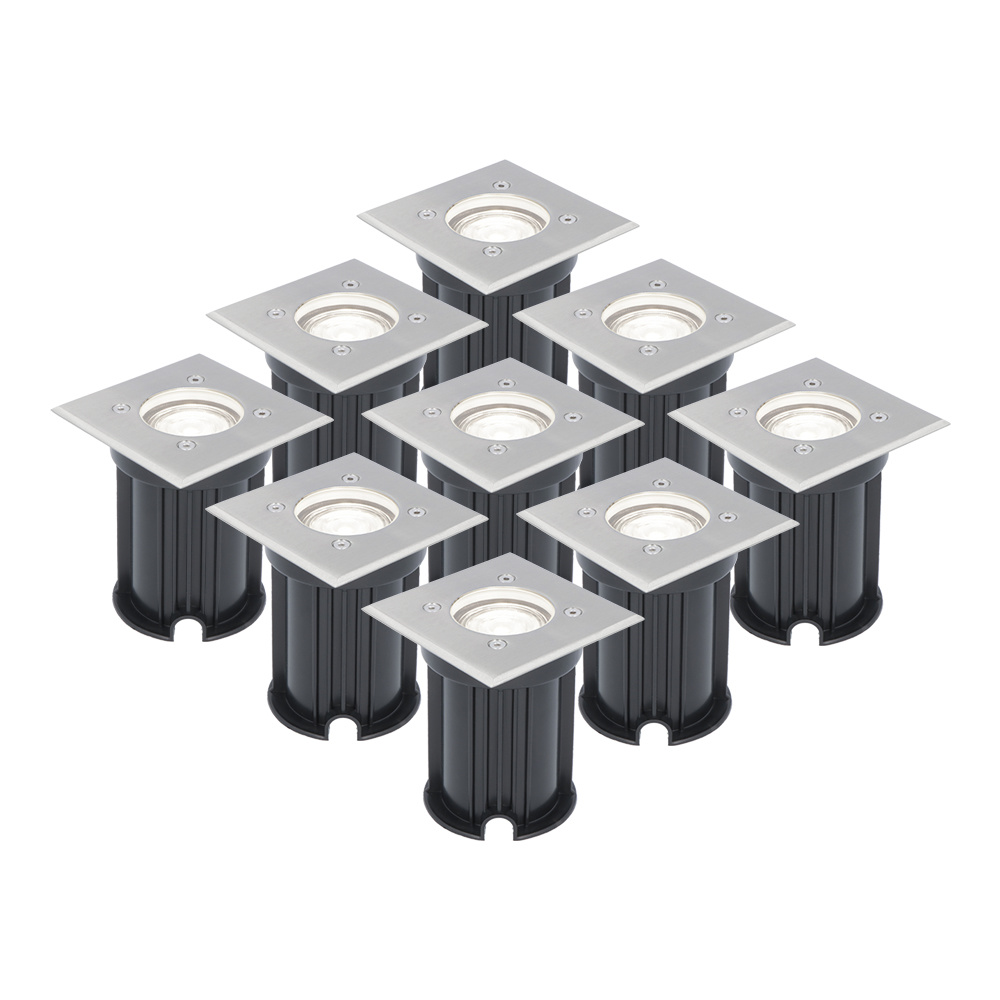 9x LED Grondspots Vierkant - 4W 345lm - 6500K - RVS - IP65