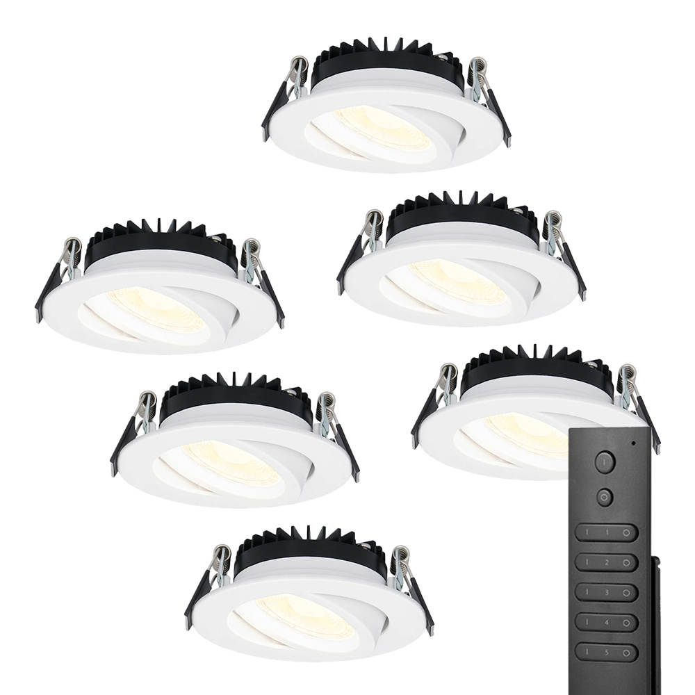 6x Rome LED inbouwspots - 6W 500lm - Dimbaar - 2700K - IP44 - Afstandsbediening